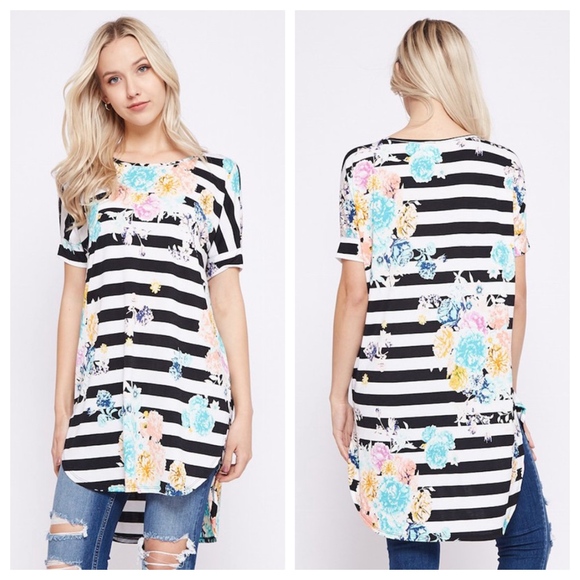 Bellamie Tops - Striped Floral Top